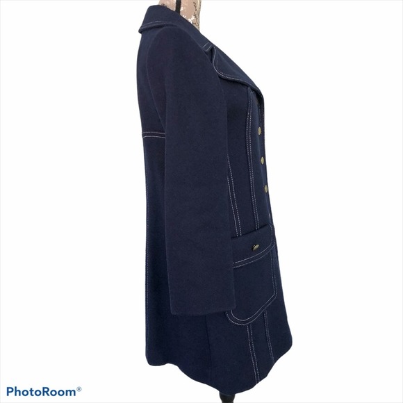 Vintage Wool Peacoat Navy Contrast Arthur Jay Rovercoat Dagger Collar 70's - Picture 5 of 13